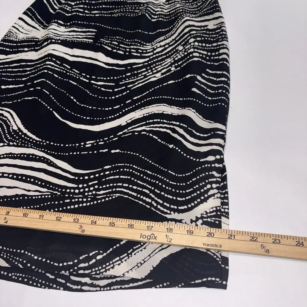 Talbots Skirt Black/Cream Aquatic Look Print 100% Pure Silk Classy Sz 8 Knee L - Picture 4 of 9
